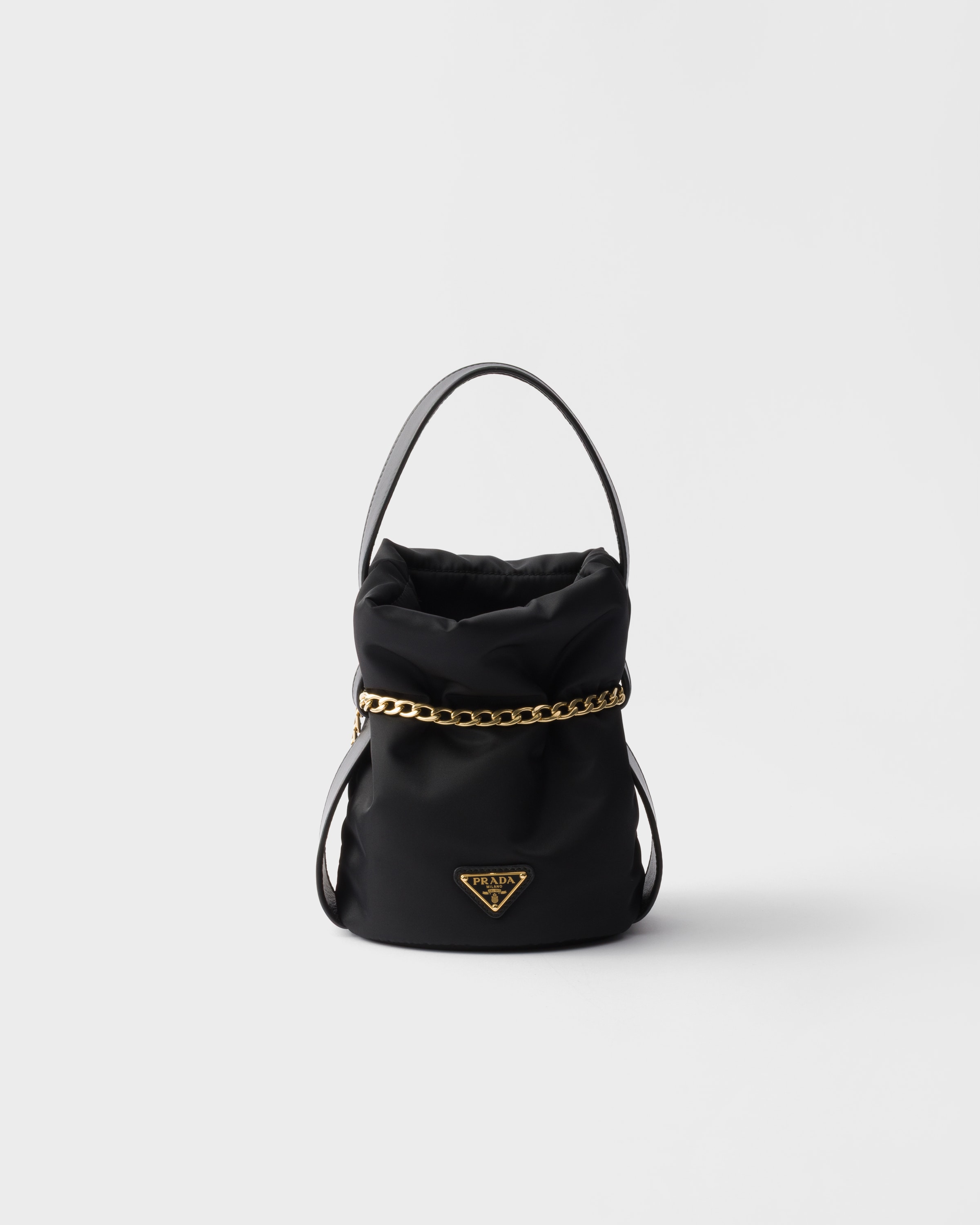 Prada Petit Sac Noir Re-nylon And Nappa Leather Mini Bucket Bag In Black
