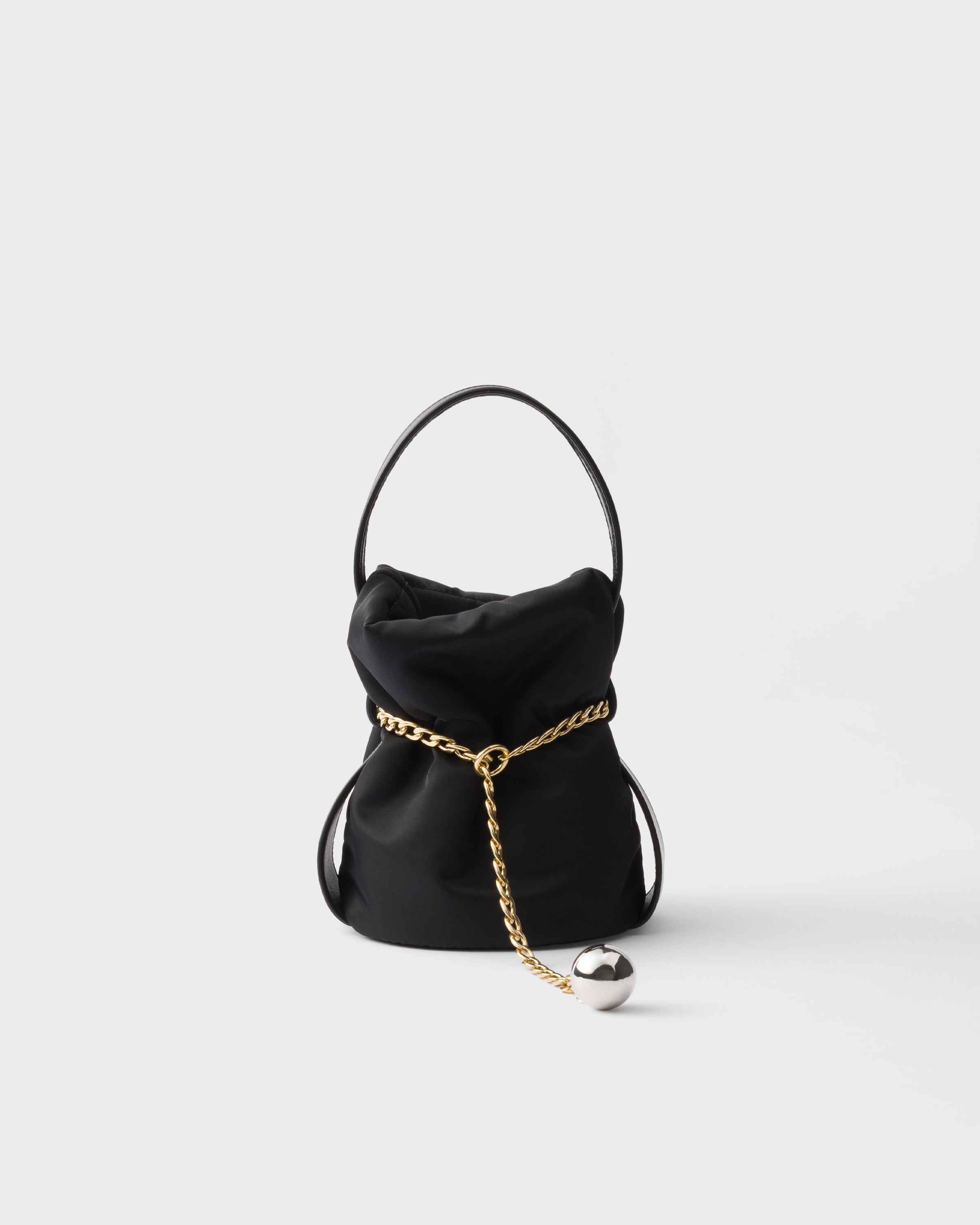 Prada Petit Sac Noir Mini Re-nylon And Nappa Leather Bucket Bag, Woman, Black