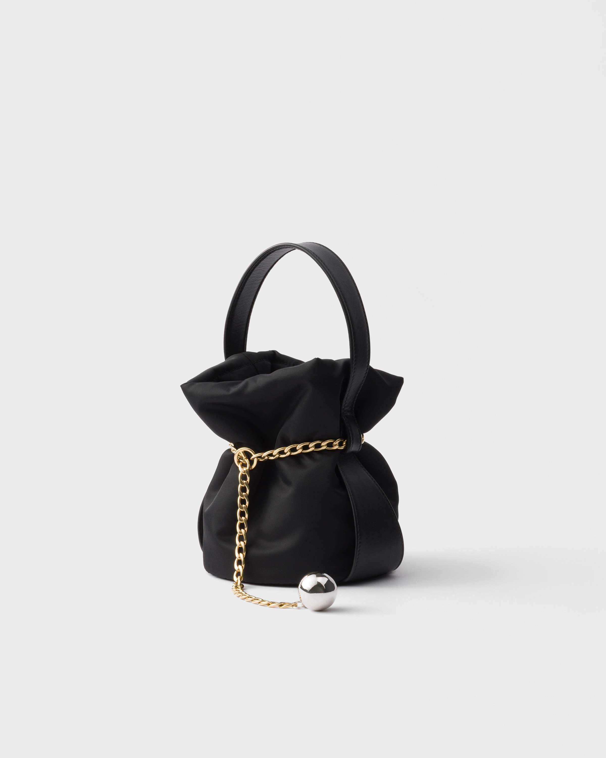 Prada Petit Sac Noir Re-nylon And Nappa Leather Mini Bucket Bag In Black