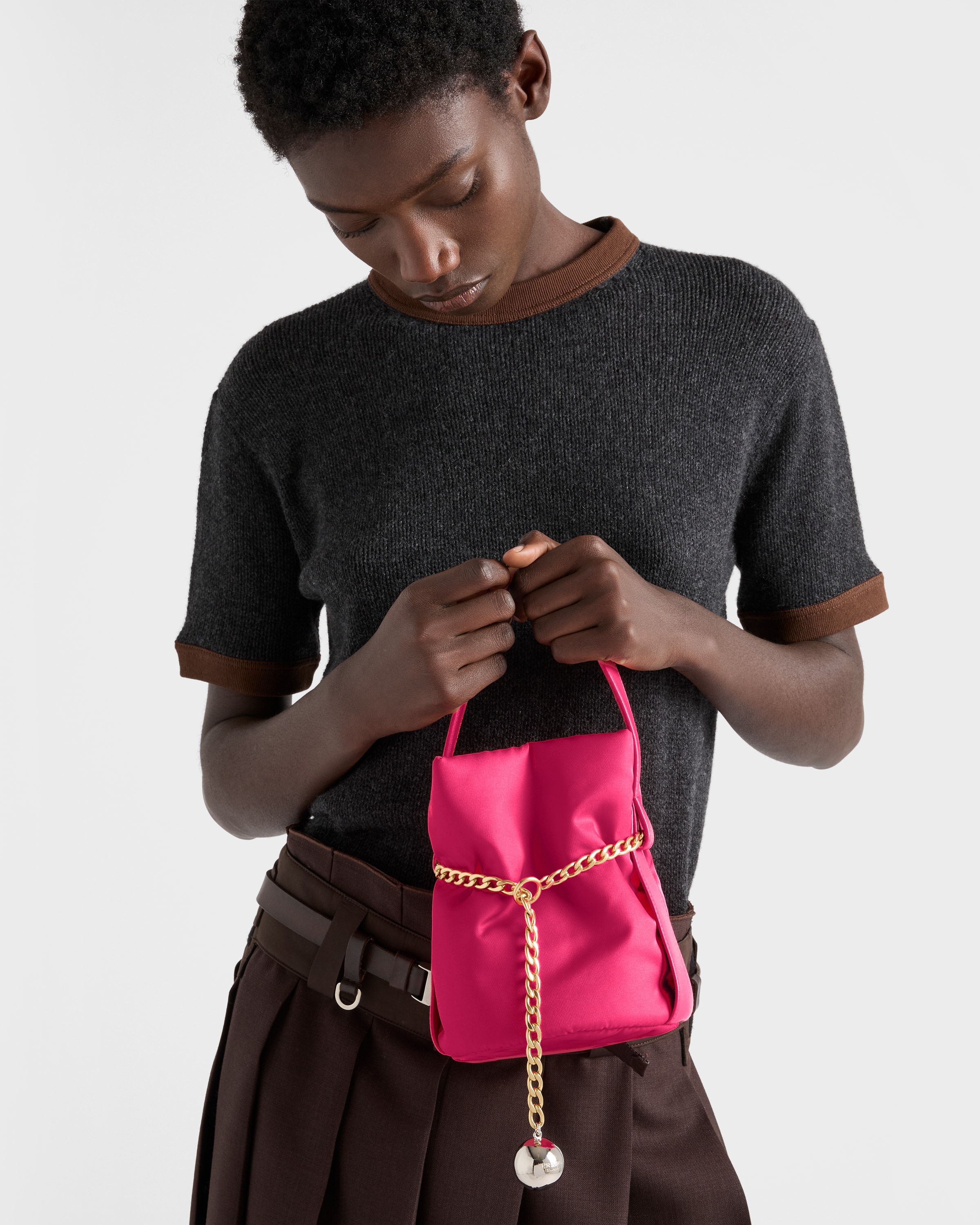 Peony Pink Prada Petit Sac Noir Mini Re-nylon And Nappa Leather
