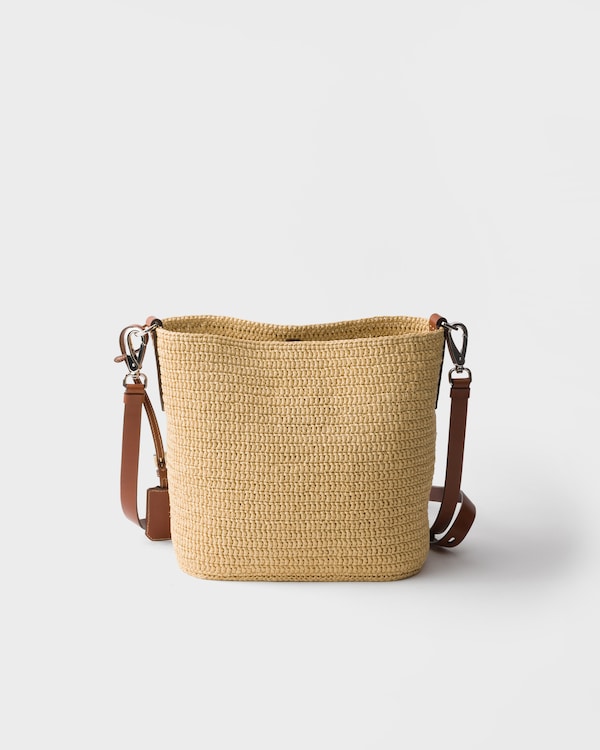 Small crochet and leather bucket bag - Beige/Brandy Small crochet and leather bucket bag - Beige/Brandy
