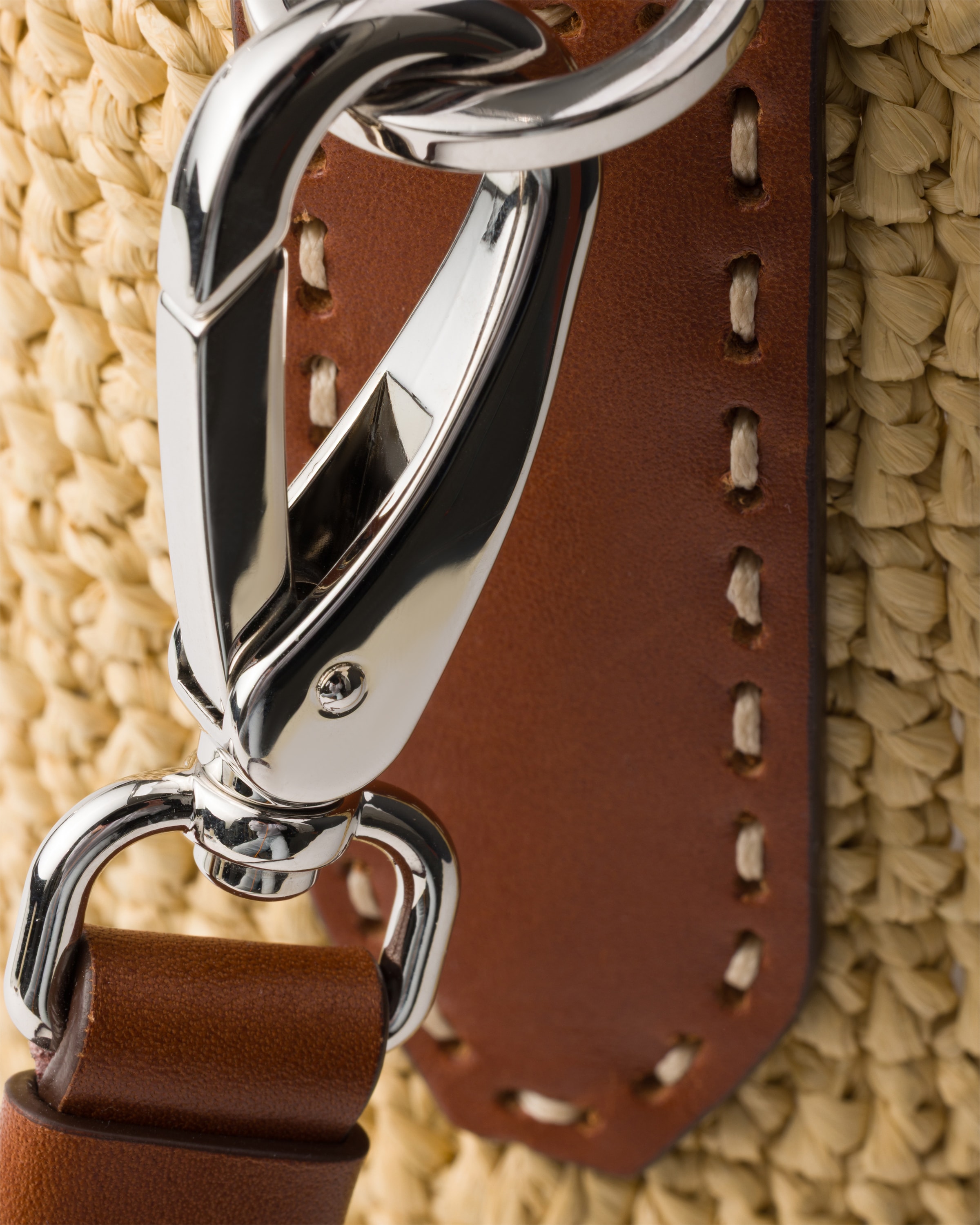 Beige/brandy Small Crochet And Leather Bucket Bag | PRADA - United