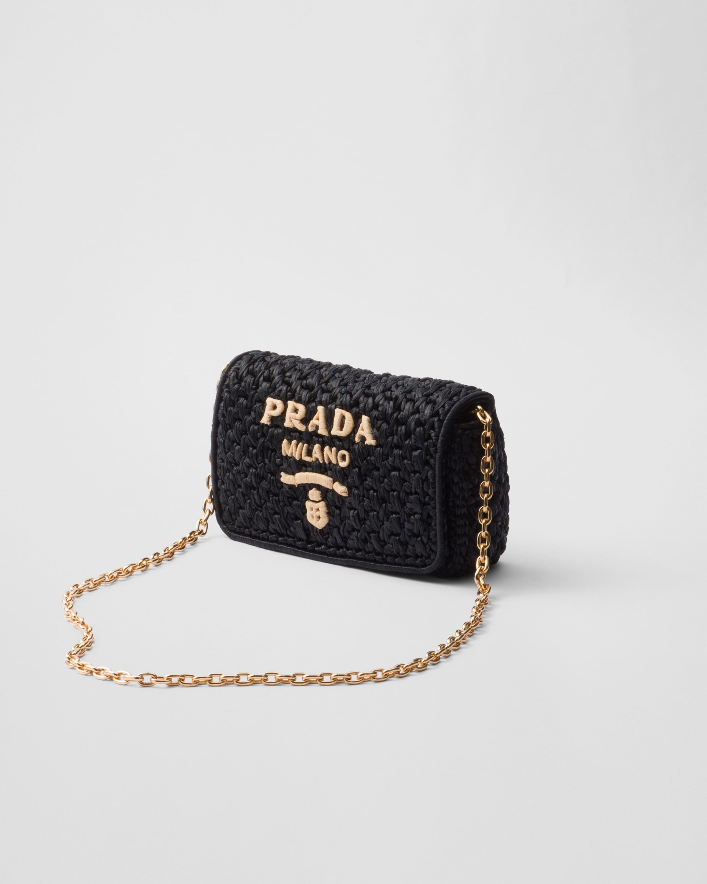 ショルダーバッグ・ポシェット PRADA BLACK CROCHET SHOULDER BAG WITH LOGO Black Crochet Shoulder Bag | PRADA
