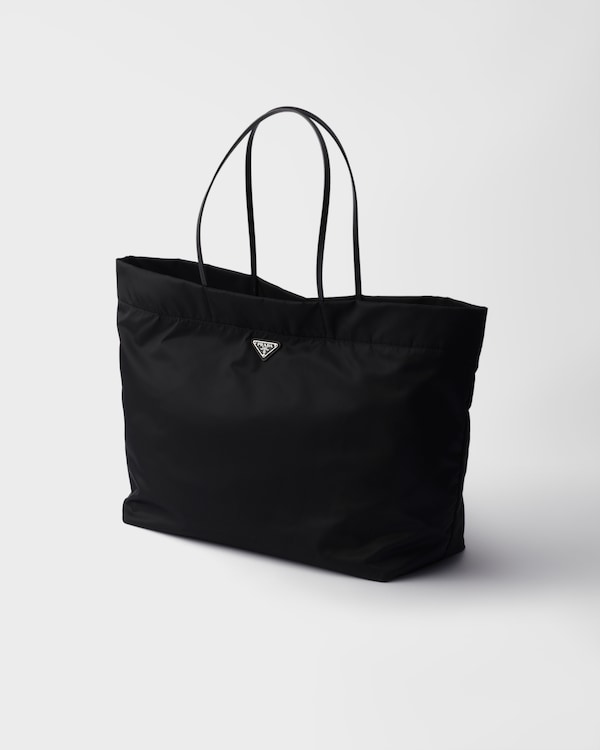 ラージ Re-Nylon xサフィアーノレザー トートバッグ - ブラック ラージ Re-Nylon xサフィアーノレザー トートバッグ - ブラック