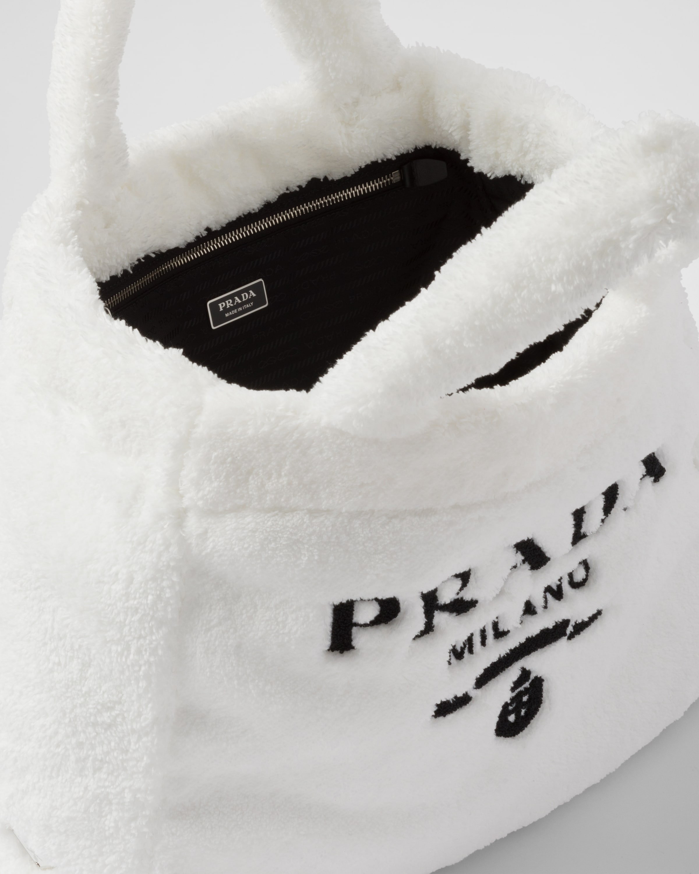 White/black Terry tote bag | Prada