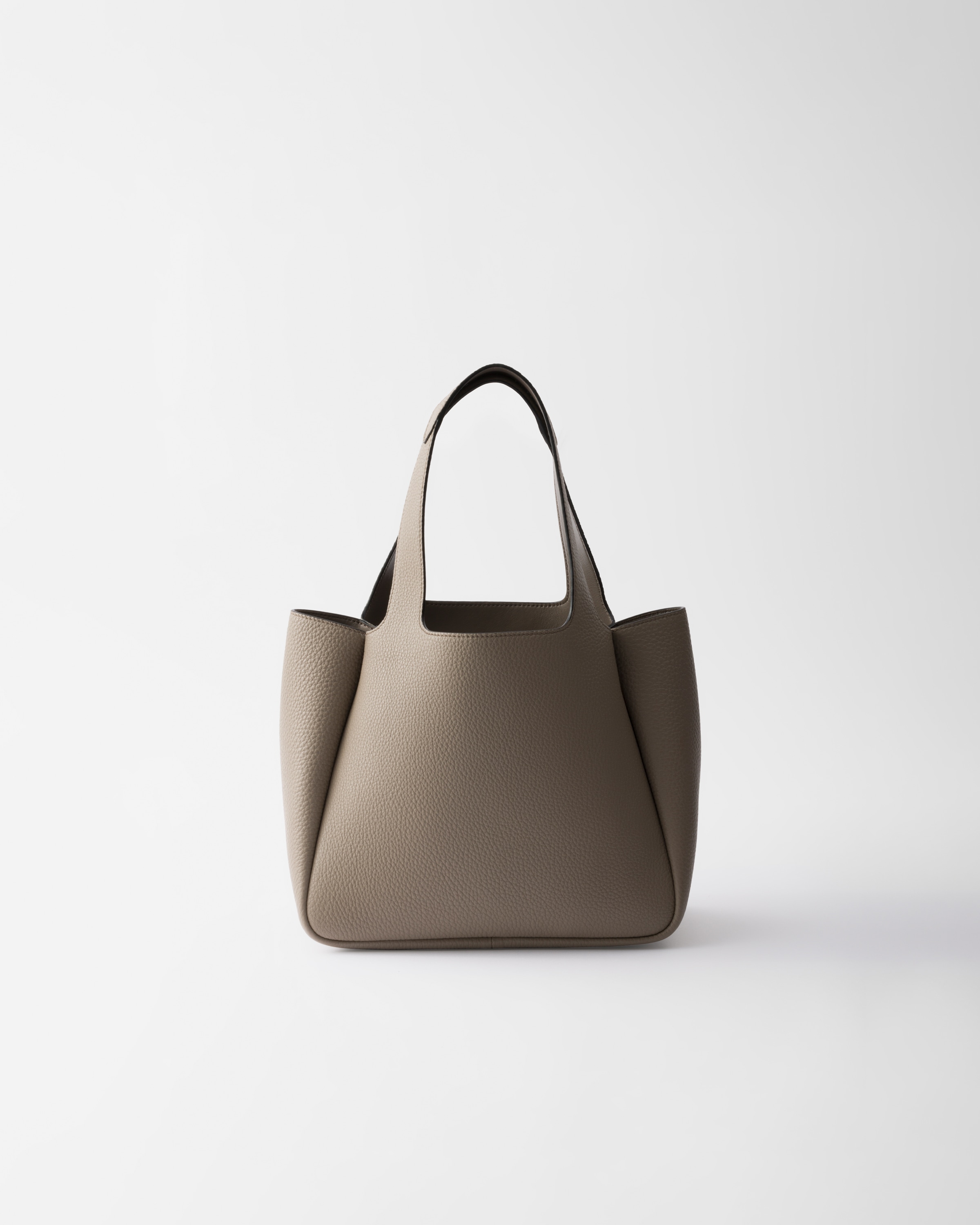 Shop Prada Small Leather Tote Bag In Clay Gray