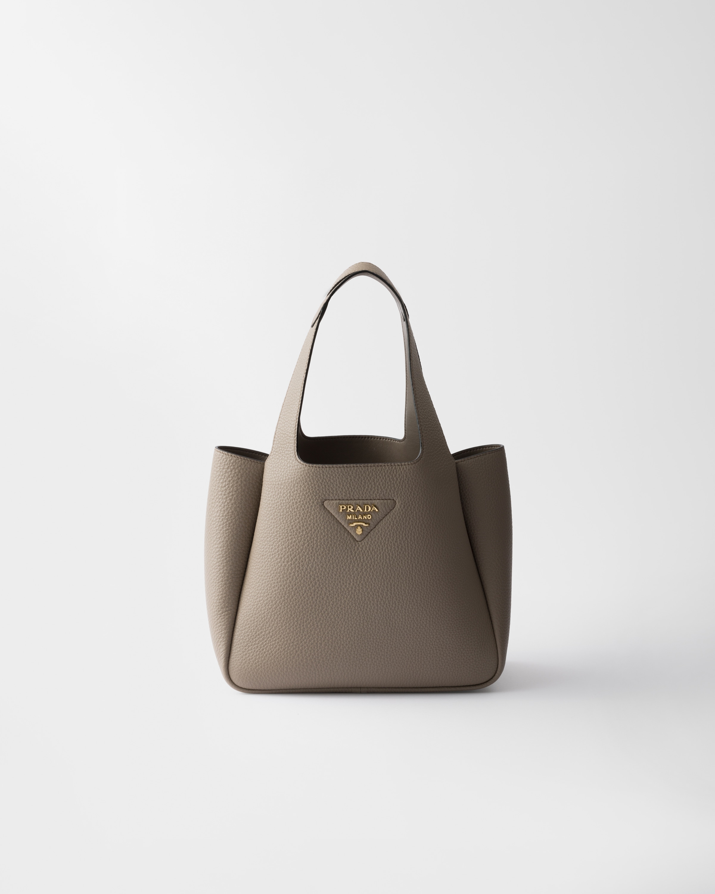 Prada Liaison Kleine Tote Bag Aus Leder, Damen, Lehmgrau