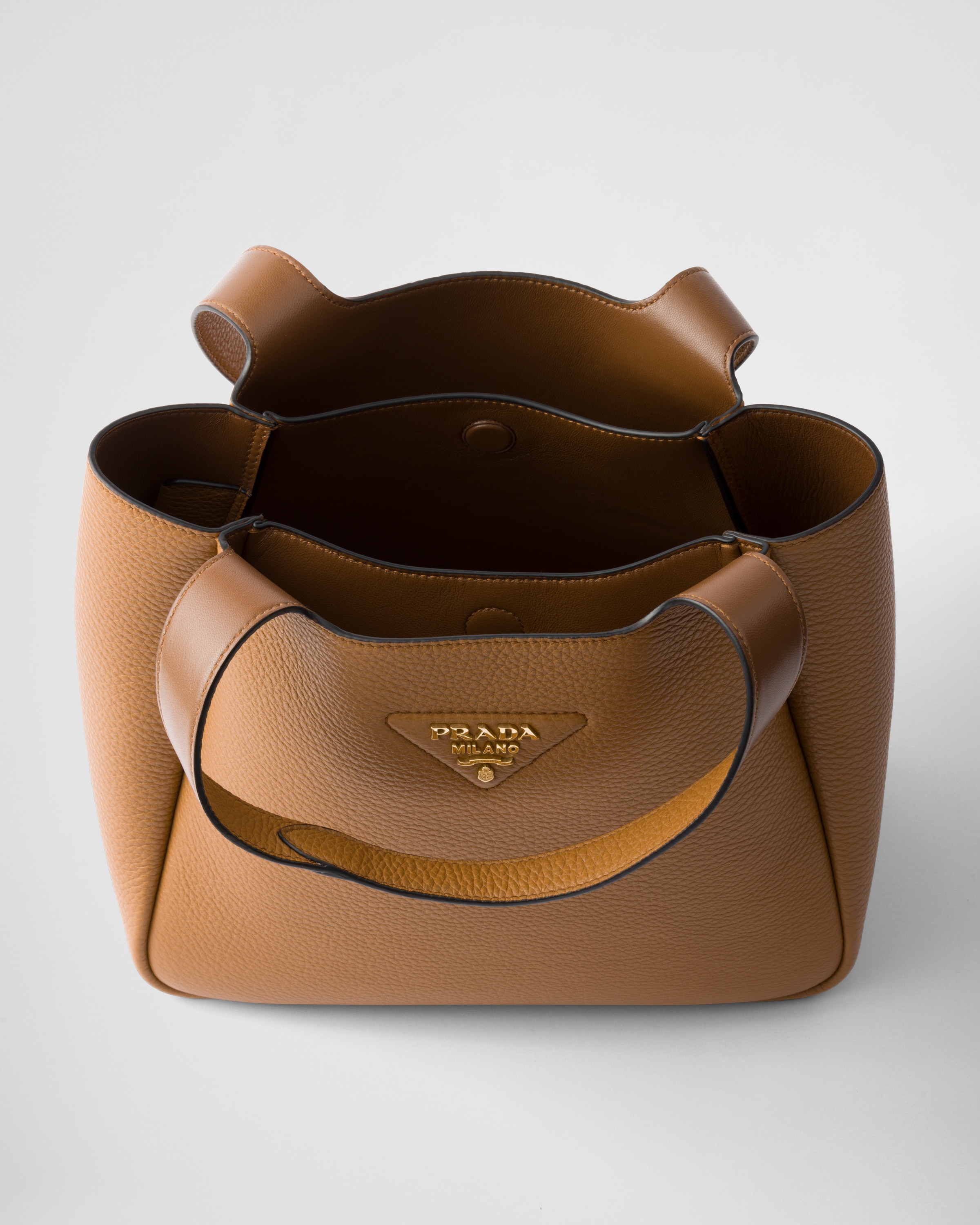 Shop Prada Small Leather Tote Bag In Caramel