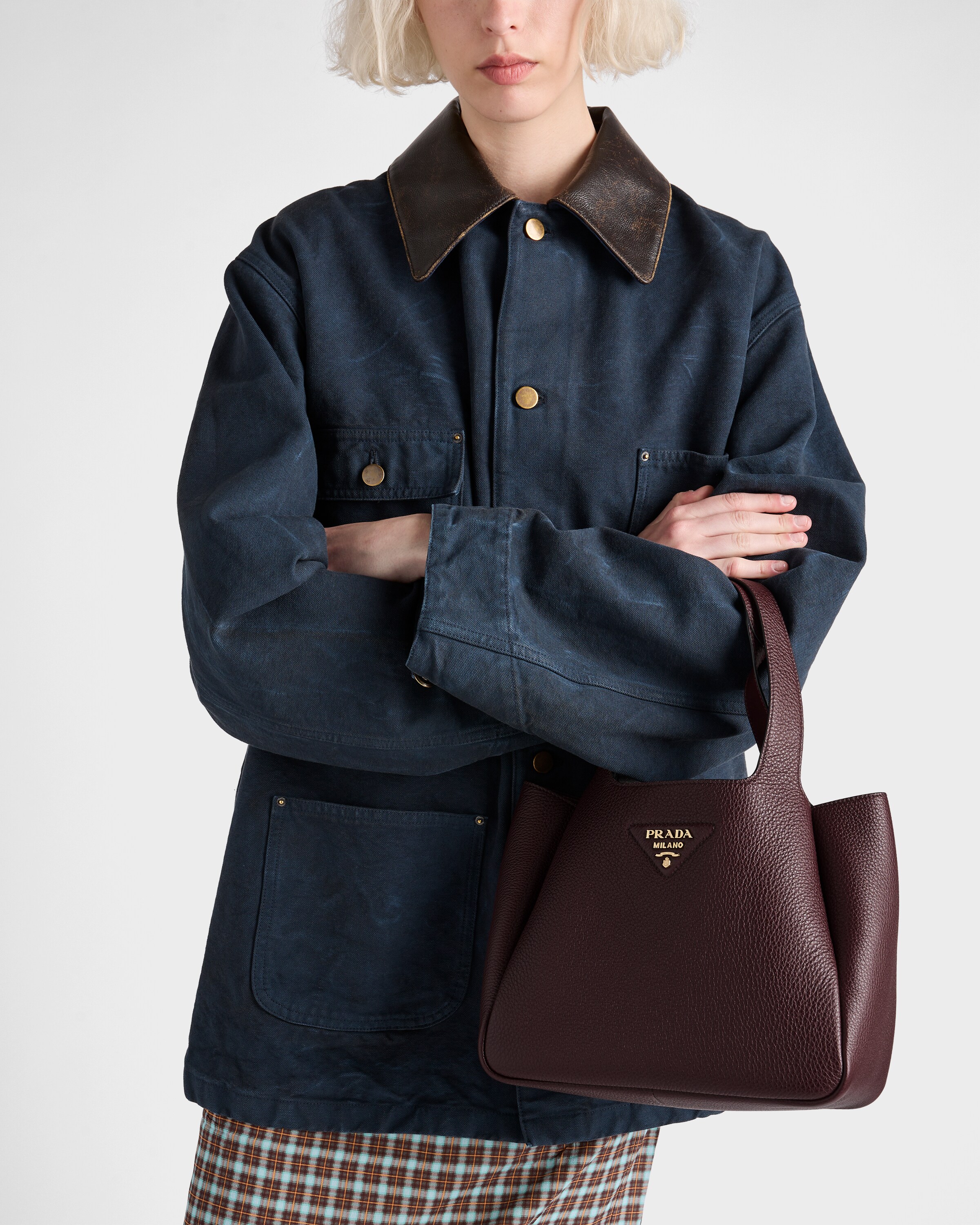 バーガンディ スモール レザー トートバッグ | PRADA