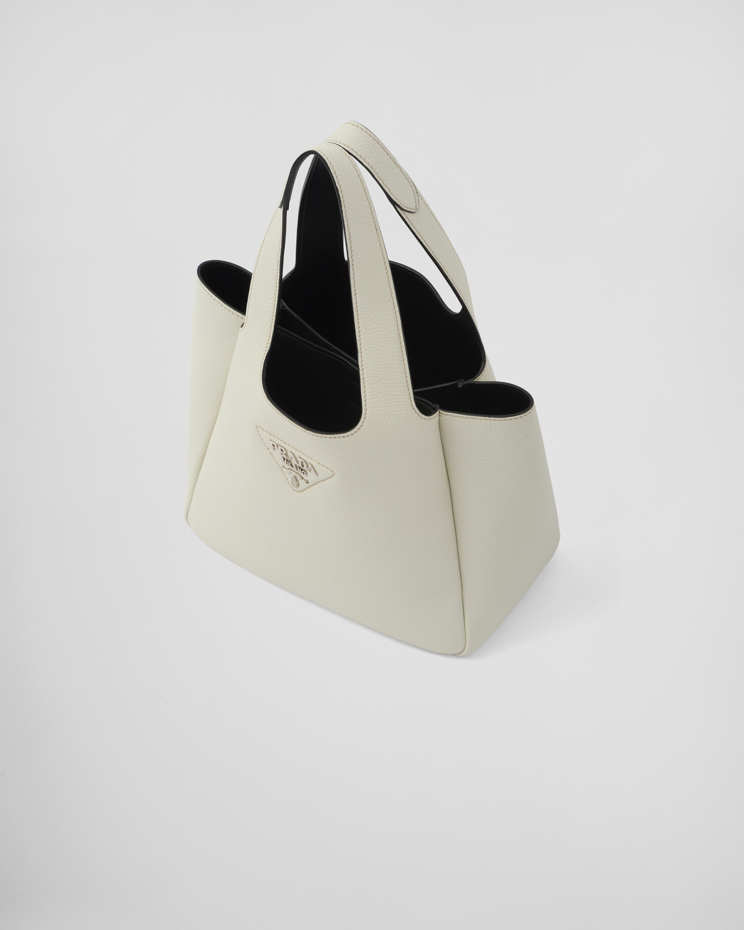 Chalk White black Medium Leather Tote PRADA