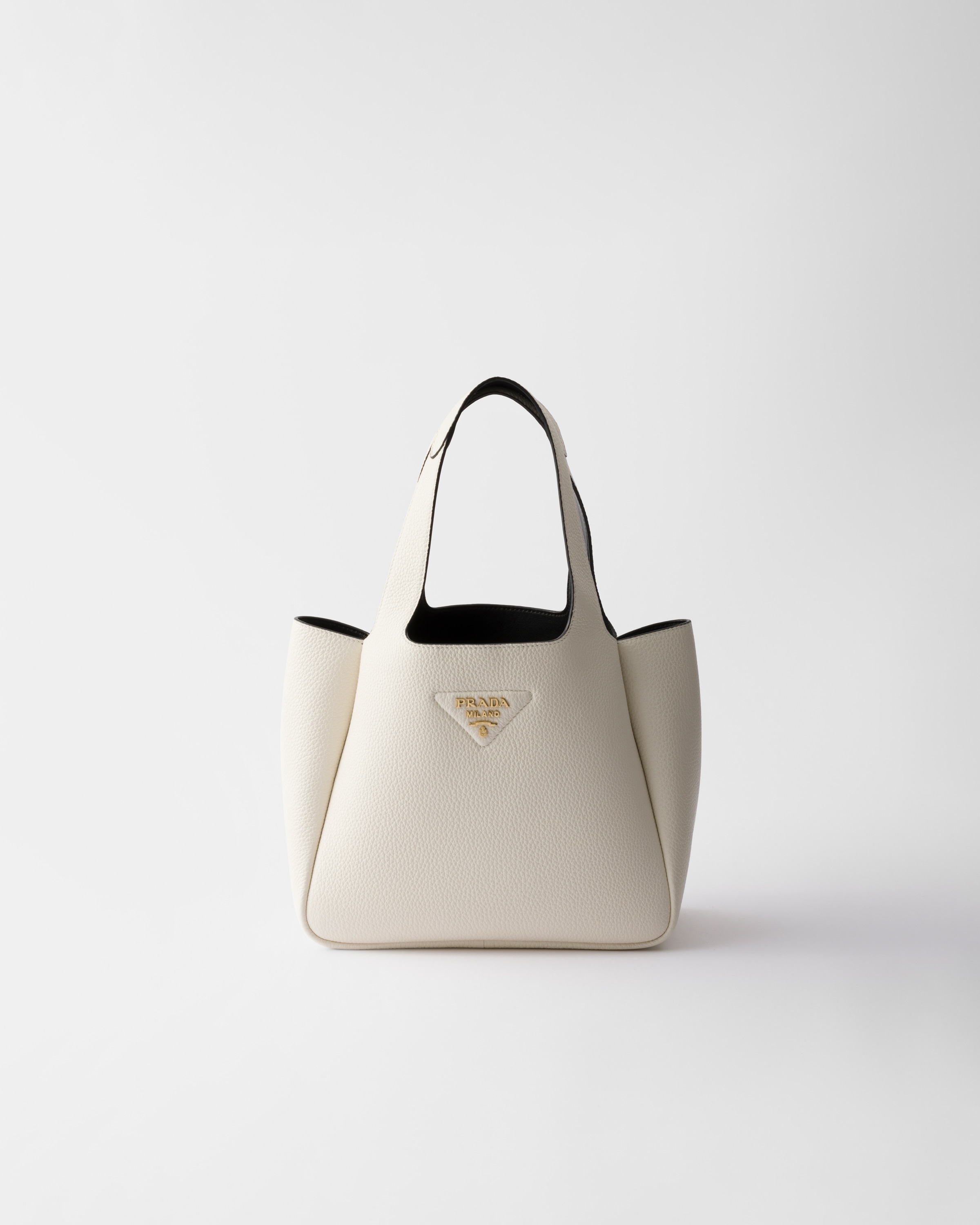 ホワイト／ブラック スモール レザー トートバッグ | PRADA