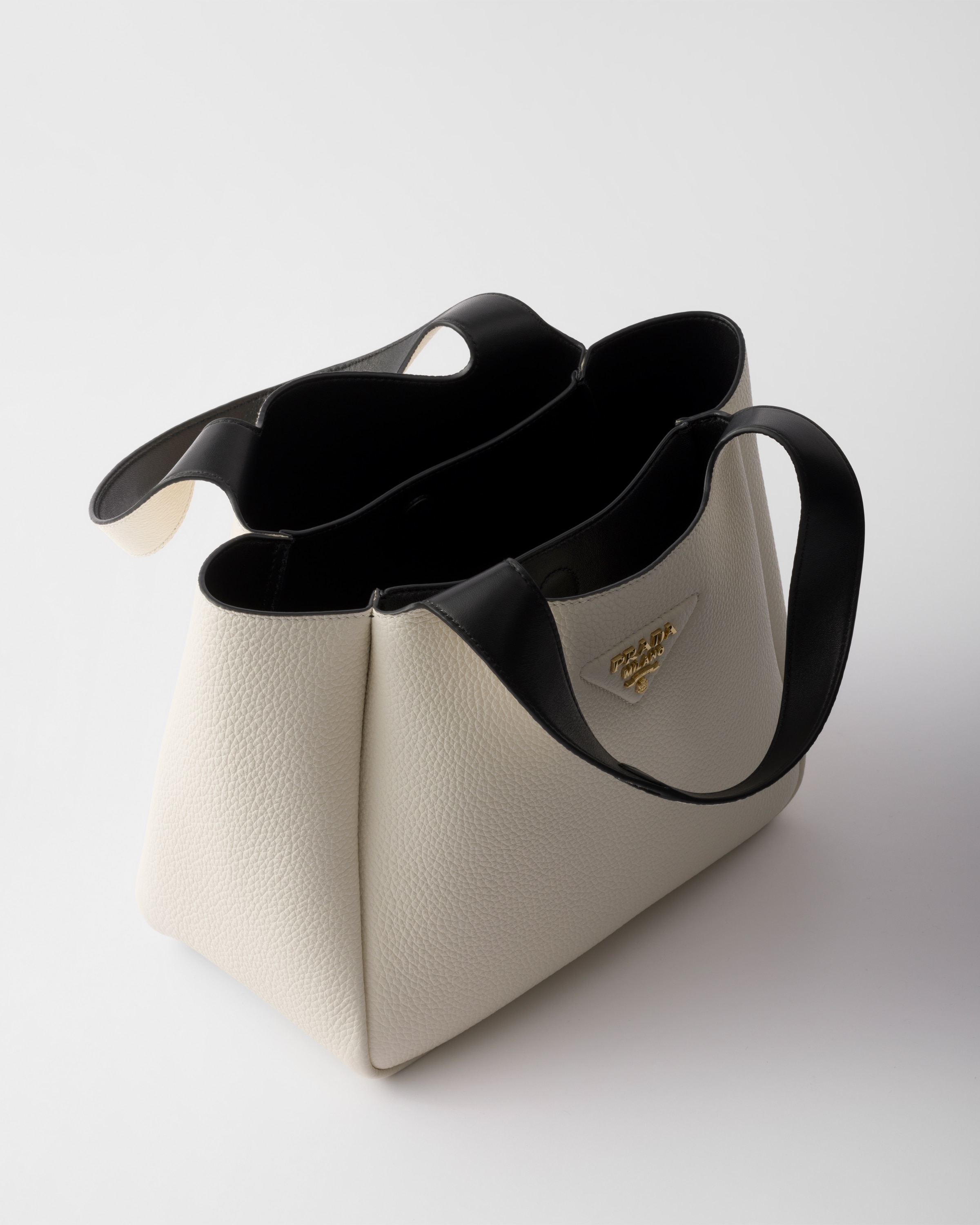 Shop Prada Small Leather Tote Bag In White/black