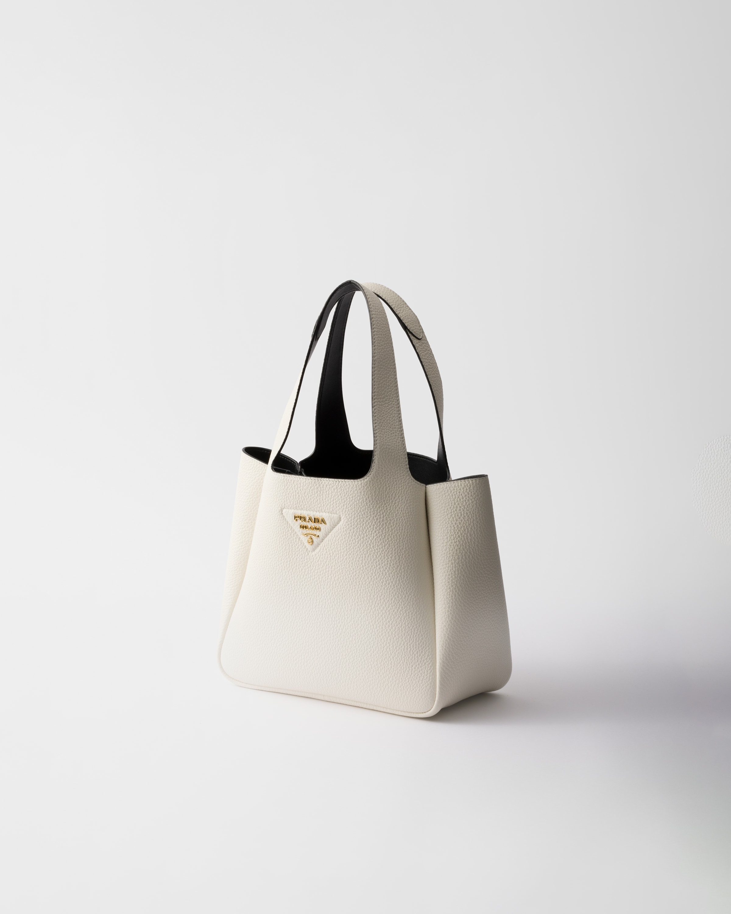Shop Prada Small Leather Tote Bag In White/black