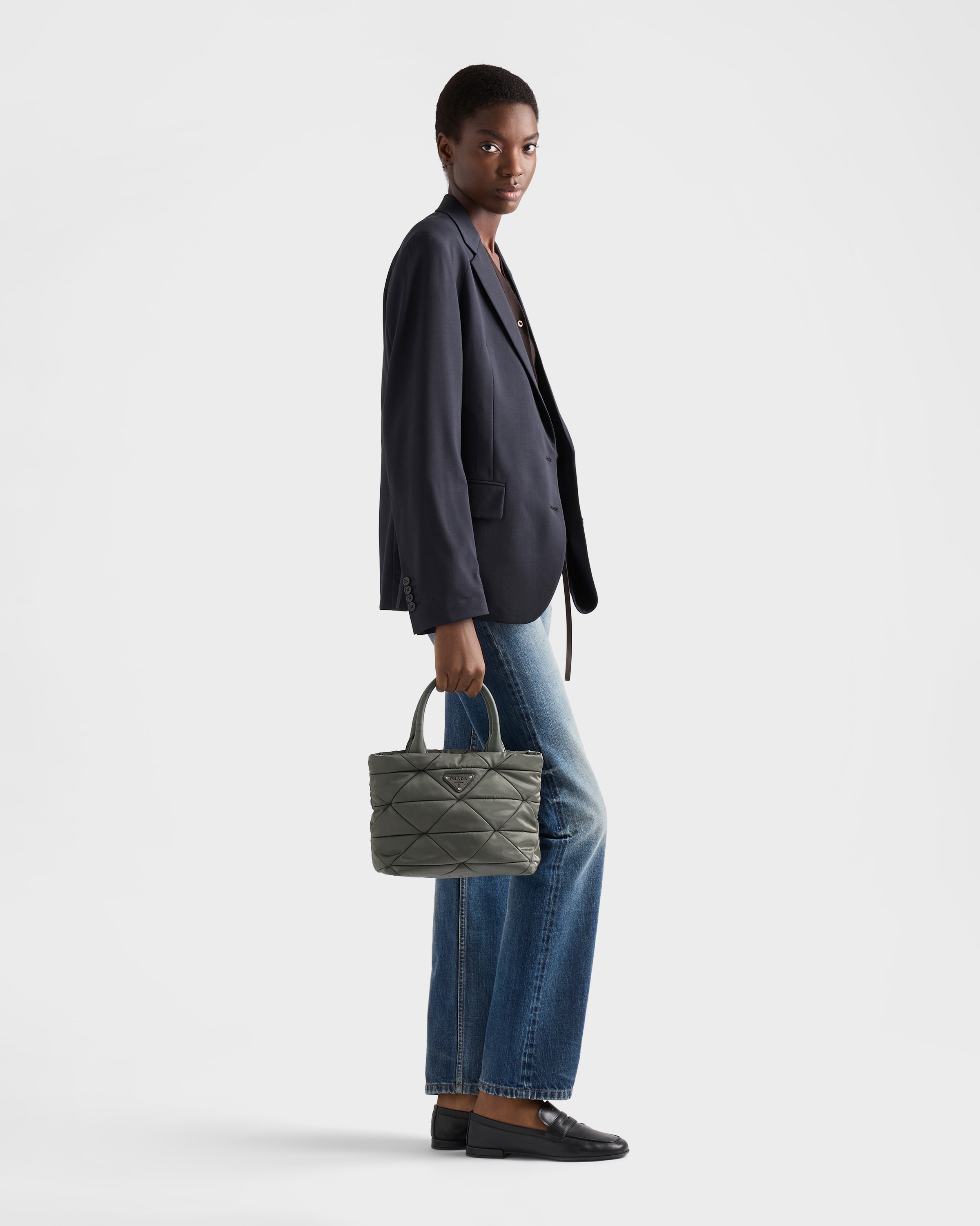 Mercury Gray Small padded Re-Nylon tote | PRADA - United States