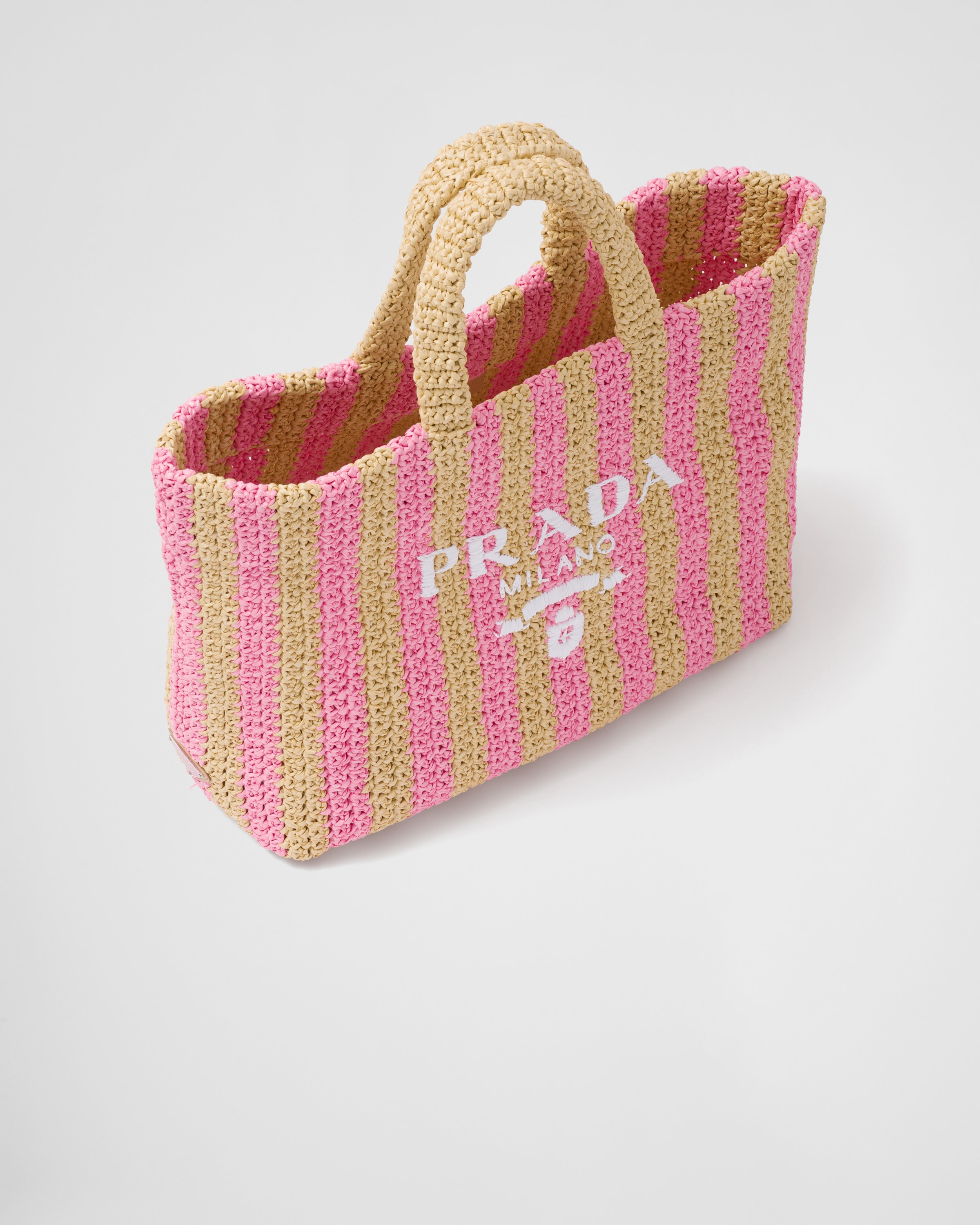 Prada Pink logoed crochet tote bag