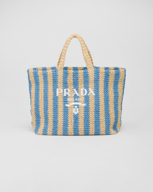 Tan / Light Blue Large crochet tote bag | Prada