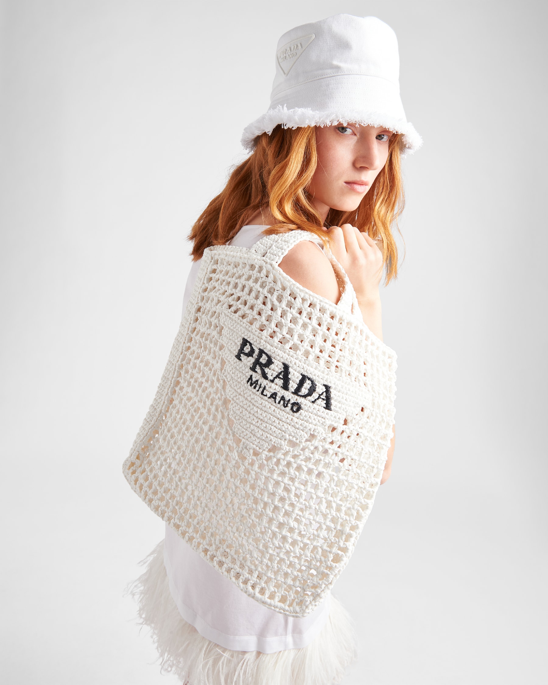 White Crochet Tote Bag PRADA