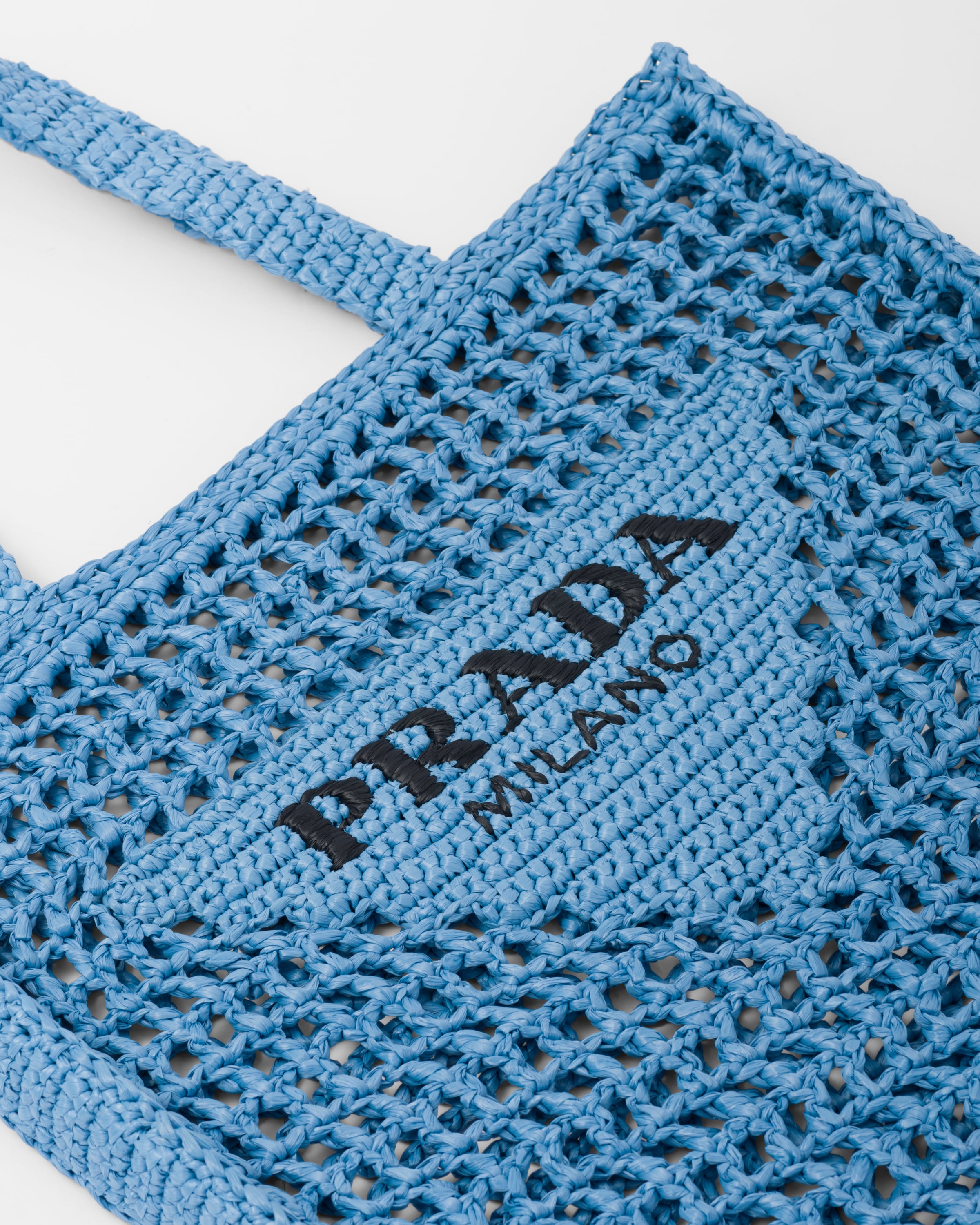 Prada Large Check Crochet Tote Bag in Blue