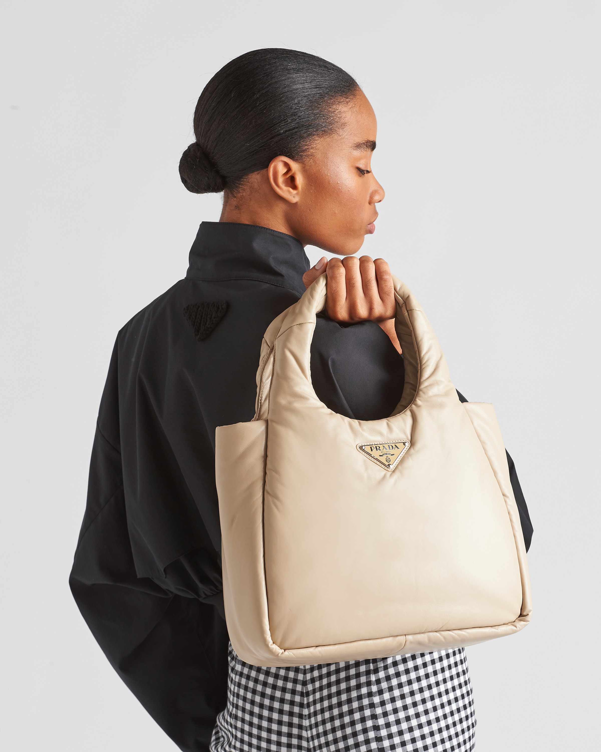 Desert Beige Medium Padded Prada Soft Nappa Leather Bag PRADA