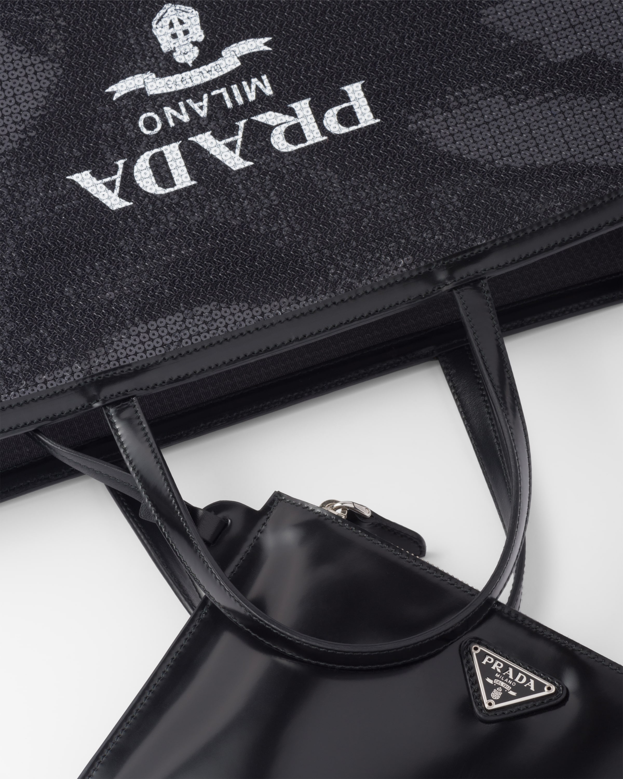 prada small sequined mesh tote bag