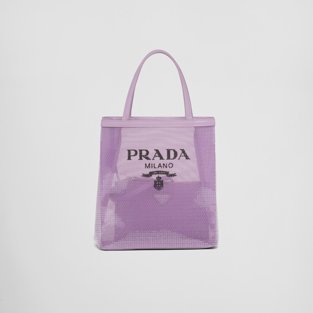 Prada حقيبة تسوّق شبك مزينة بالترتر بحجم صغير 1