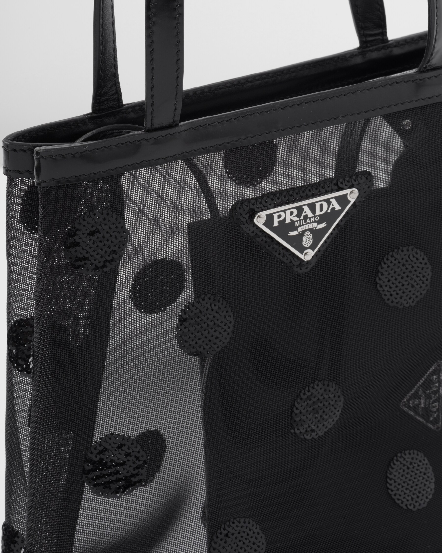 Black Small Polkadot Mesh Tote Bag PRADA
