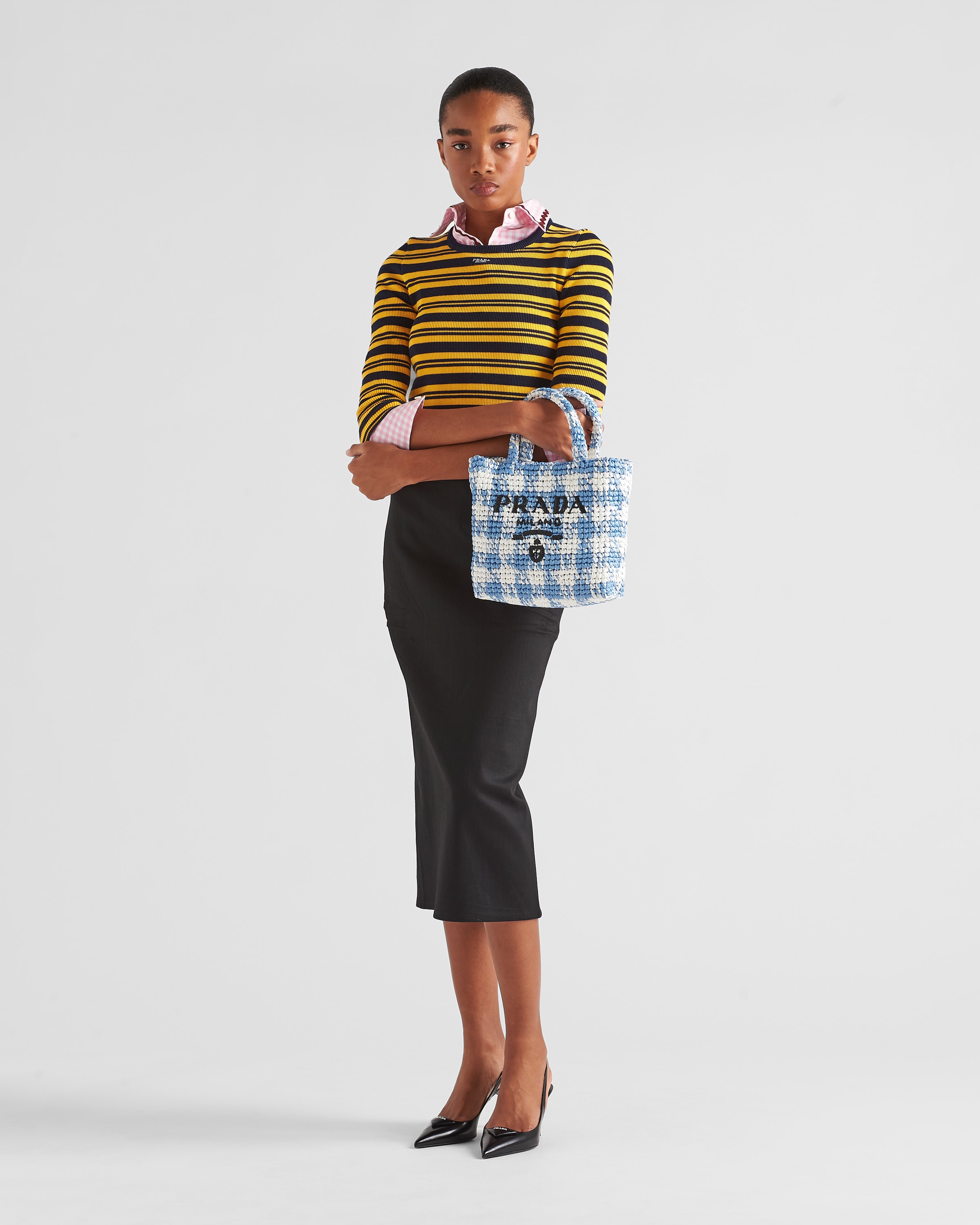 Prada plaid tote clearance bag