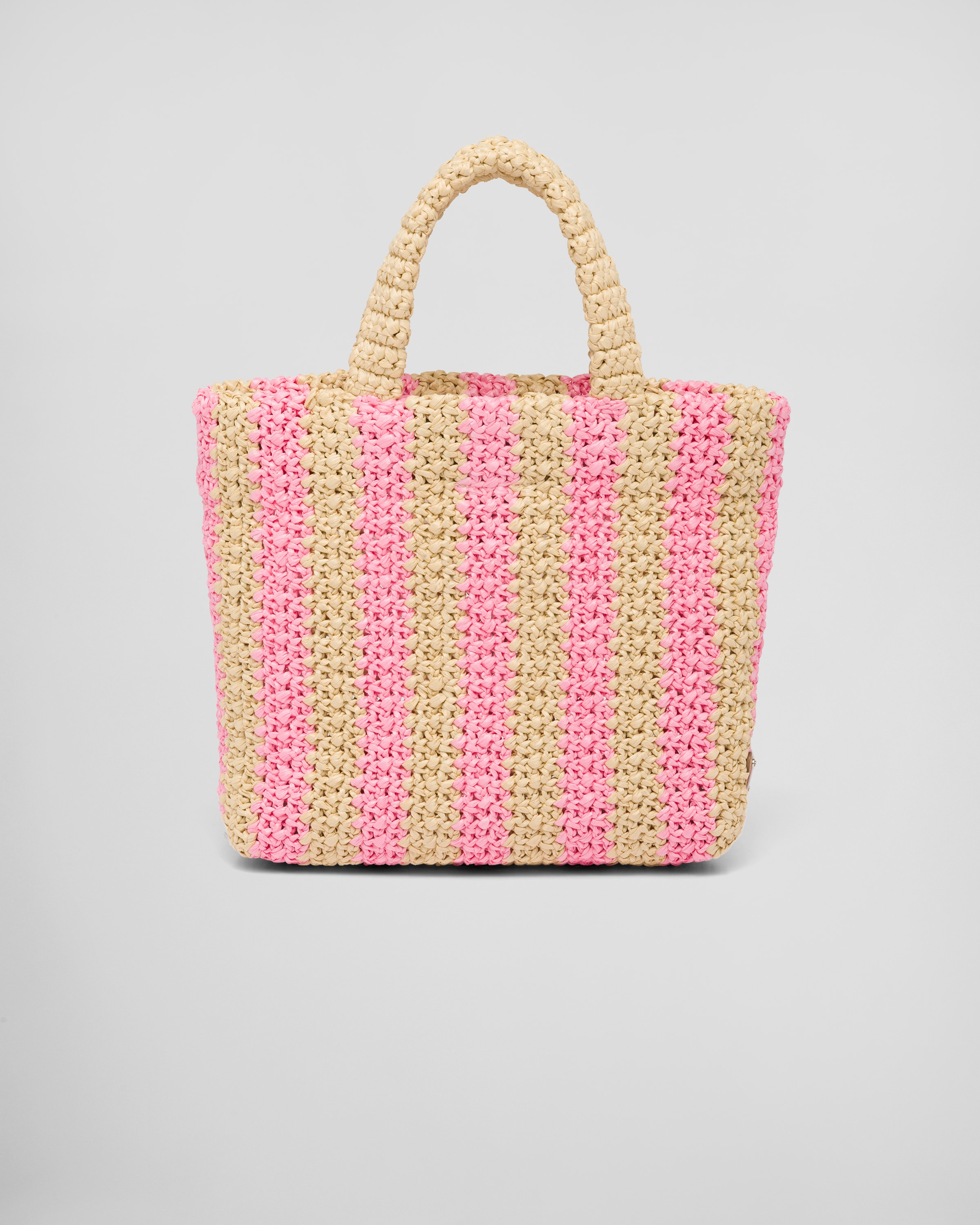 Tan/petal Pink Small Crochet Tote Bag