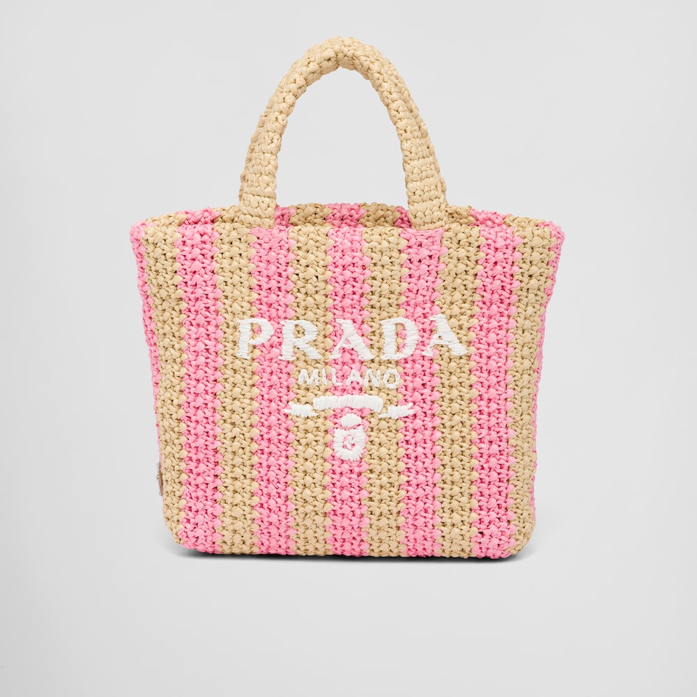 Prada حقيبة تسوق من الرافيا بحجم صغير 1