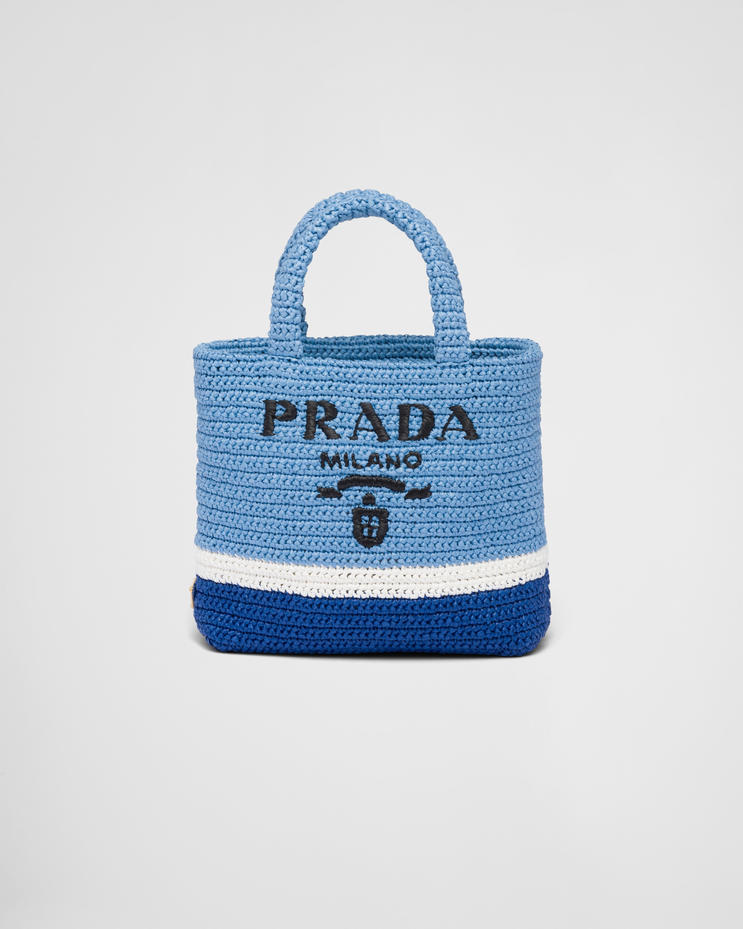 PRADA Yarn Raffia Effect Crochet Embroidered Small Logo Tote Naturale  1261975