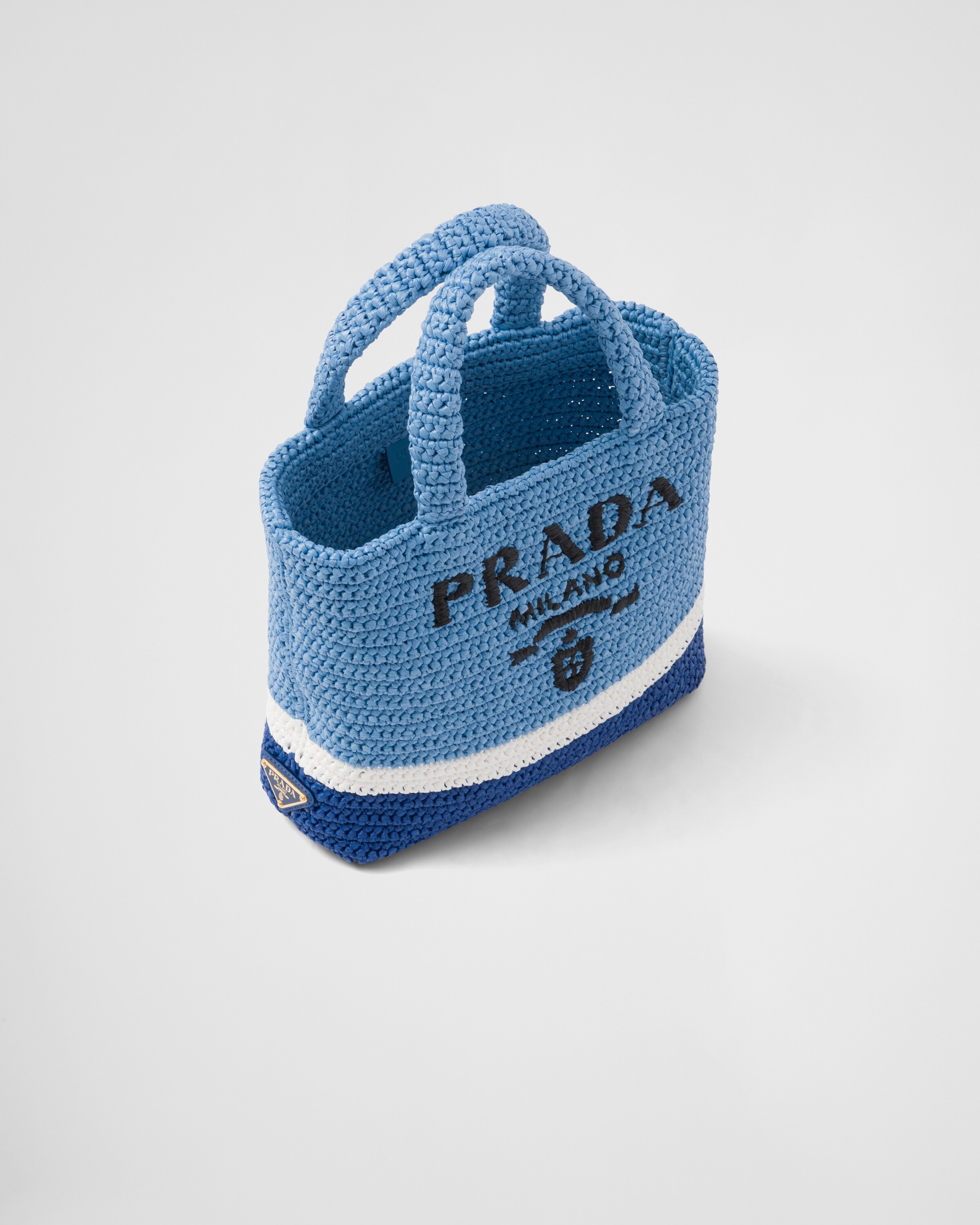 Celeste/blue Small raffia tote bag | Prada