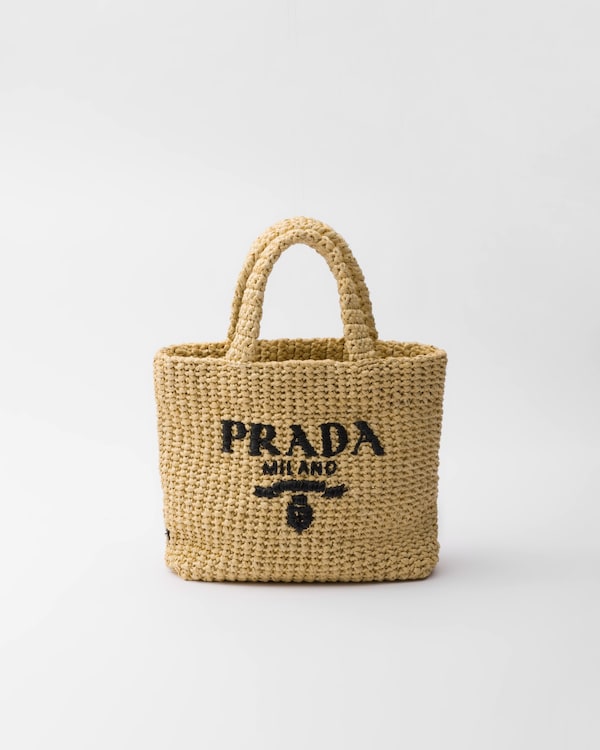 ベージュ/ブラック スモール クロシェxレザー トートバッグ | PRADA