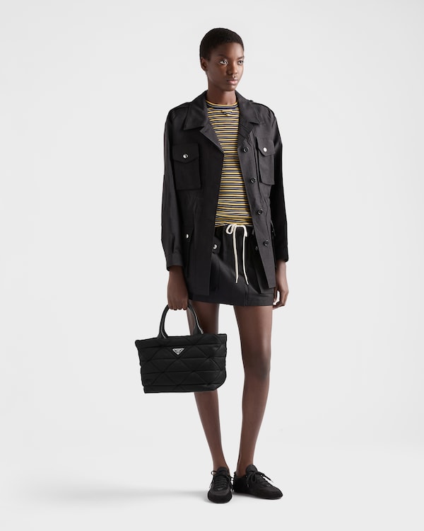 Medium padded Re-Nylon and leather tote bag - Black Medium padded Re-Nylon and leather tote bag - Black