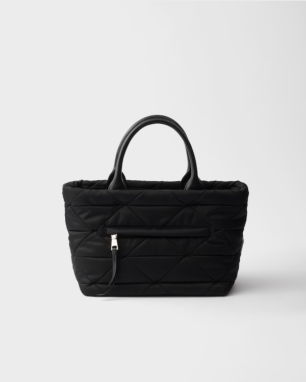 ミディアム パデッド Re-Nylon xレザー トートバッグ - ブラック ミディアム パデッド Re-Nylon xレザー トートバッグ - ブラック