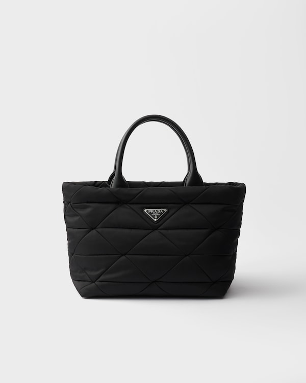 ミディアム パデッド Re-Nylon xレザー トートバッグ - ブラック ミディアム パデッド Re-Nylon xレザー トートバッグ - ブラック