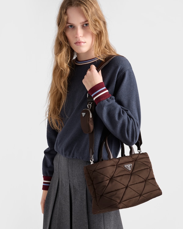 Medium padded Re-Nylon and leather tote bag - Sienna Medium padded Re-Nylon and leather tote bag - Sienna