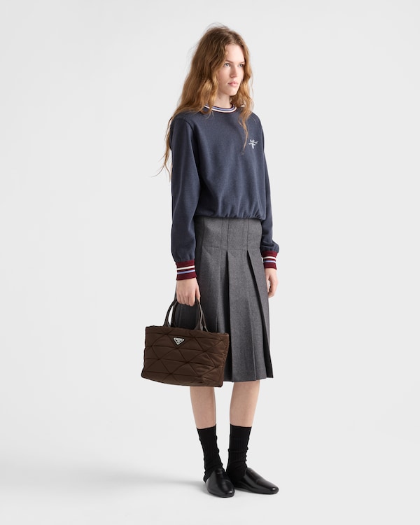 Medium padded Re-Nylon and leather tote bag - Sienna Medium padded Re-Nylon and leather tote bag - Sienna