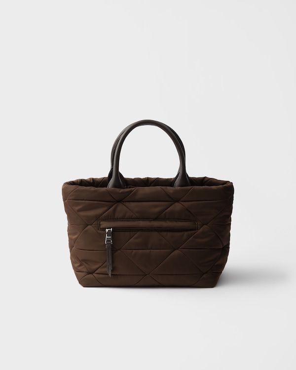 Medium padded Re-Nylon and leather tote bag - Sienna Medium padded Re-Nylon and leather tote bag - Sienna