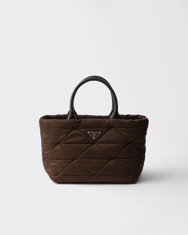 Medium padded Re-Nylon and leather tote bag - Sienna Medium padded Re-Nylon and leather tote bag - Sienna