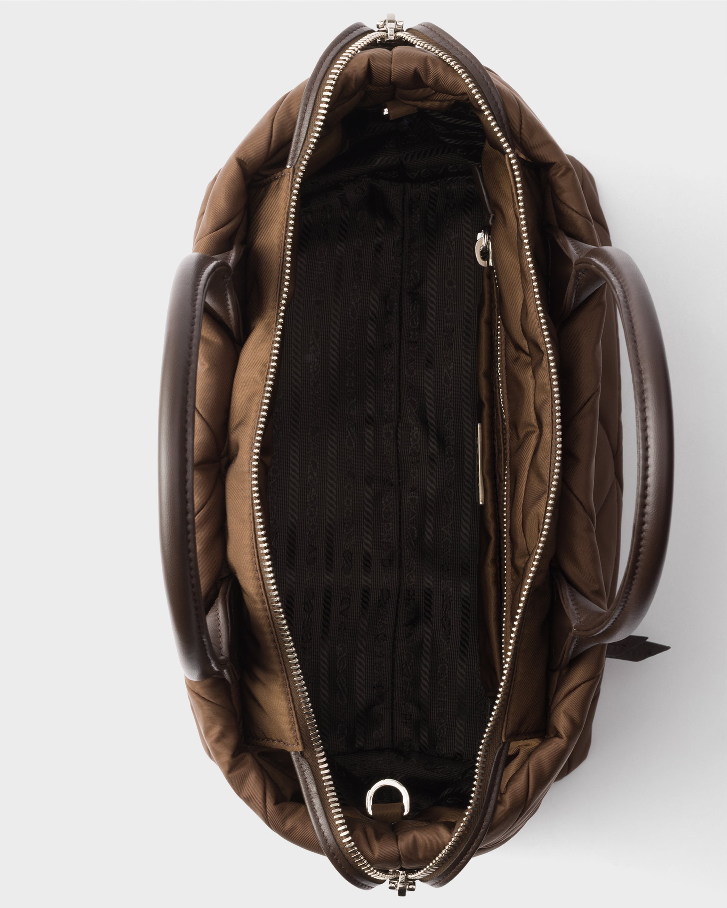 シエナブラウン ミディアム パデッド Re-Nylon xレザー トートバッグ