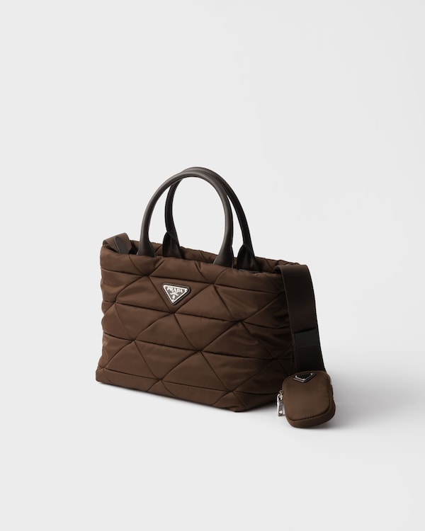 Medium padded Re-Nylon and leather tote bag - Sienna Medium padded Re-Nylon and leather tote bag - Sienna