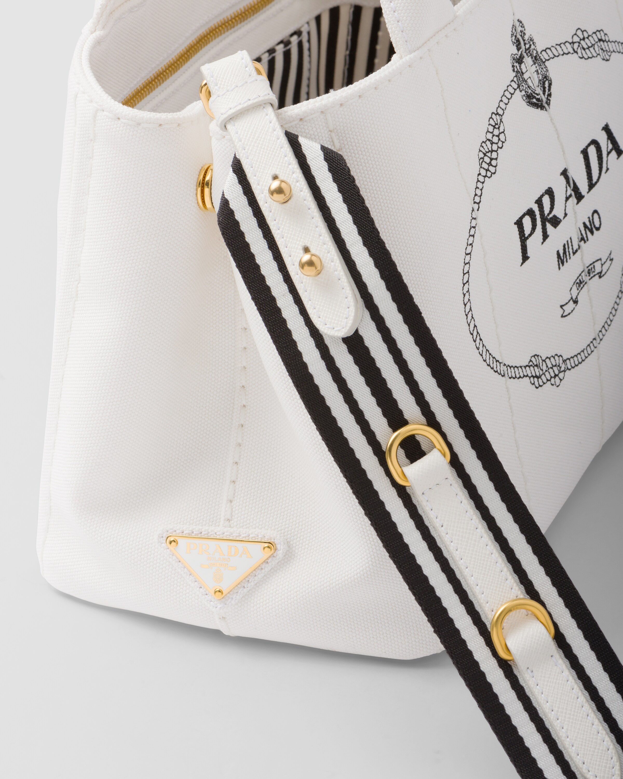 White/black Small Cotton Canvas Tote | Prada