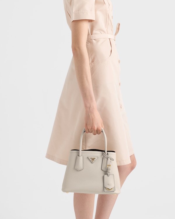 Prada Double small Saffiano leather bag - Chalk White/Black Prada Double small Saffiano leather bag - Chalk White/Black