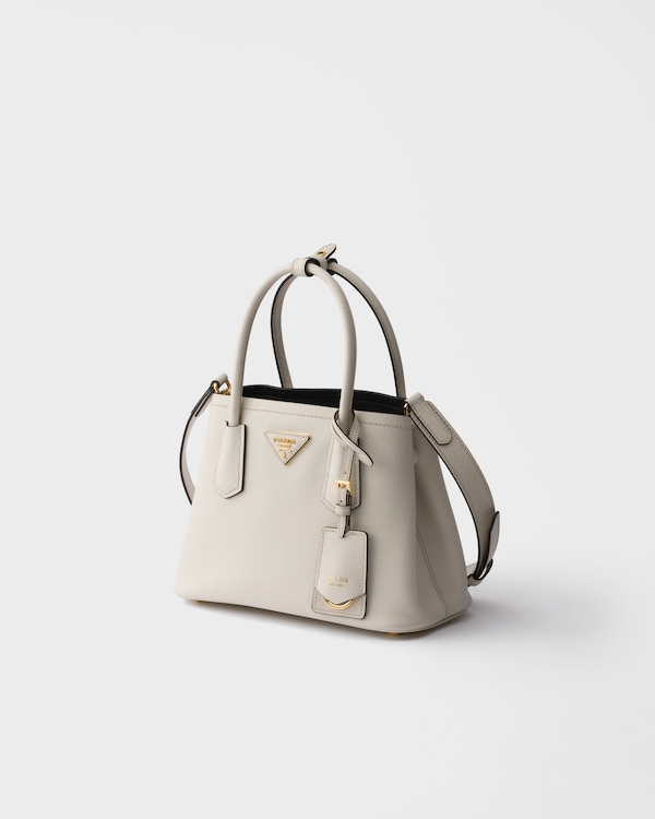 Prada Double small Saffiano leather bag - Chalk White/Black Prada Double small Saffiano leather bag - Chalk White/Black