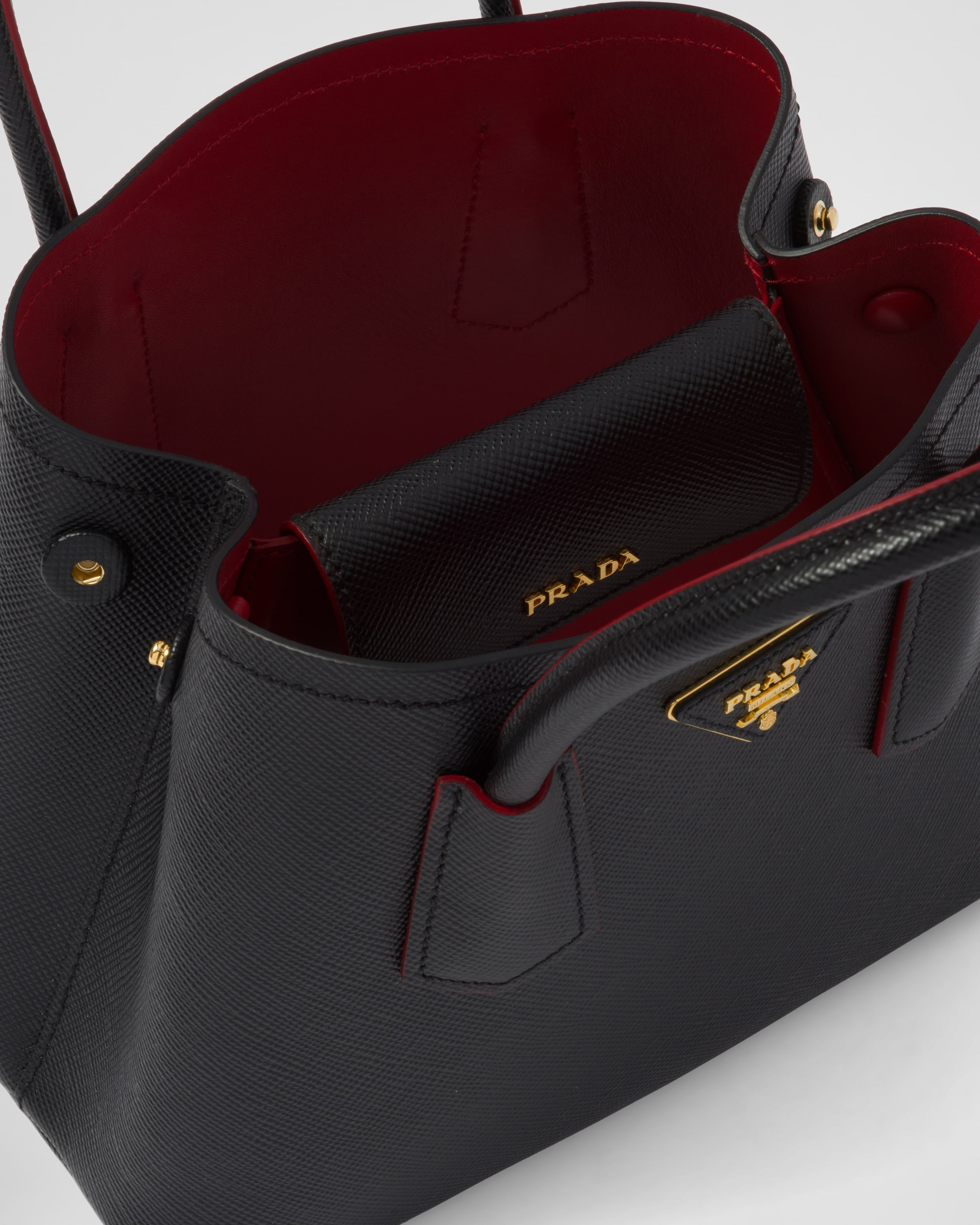 Black/fiery Red Prada Double Saffiano leather mini bag | Prada