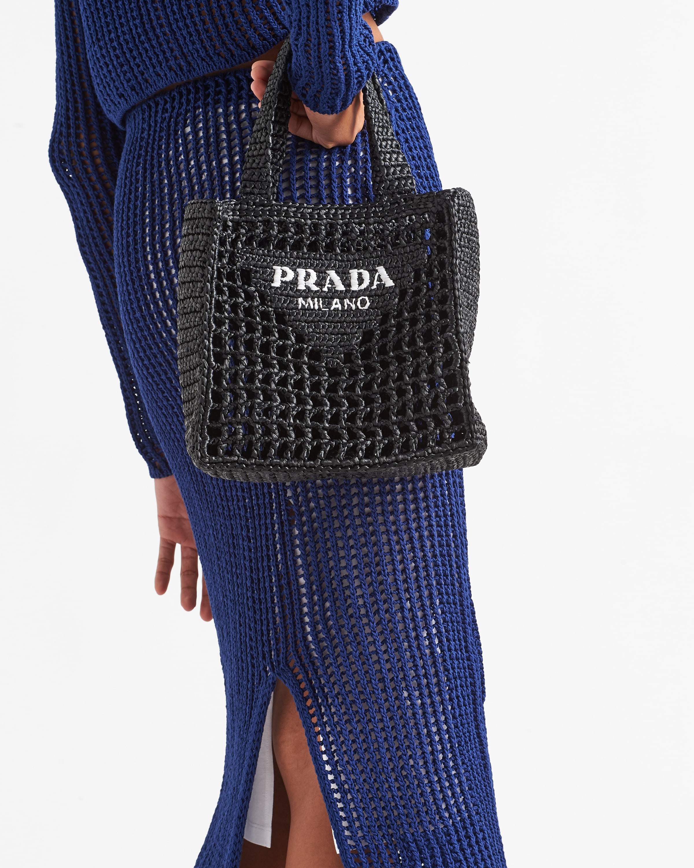 Black Small Crochet Tote Bag PRADA