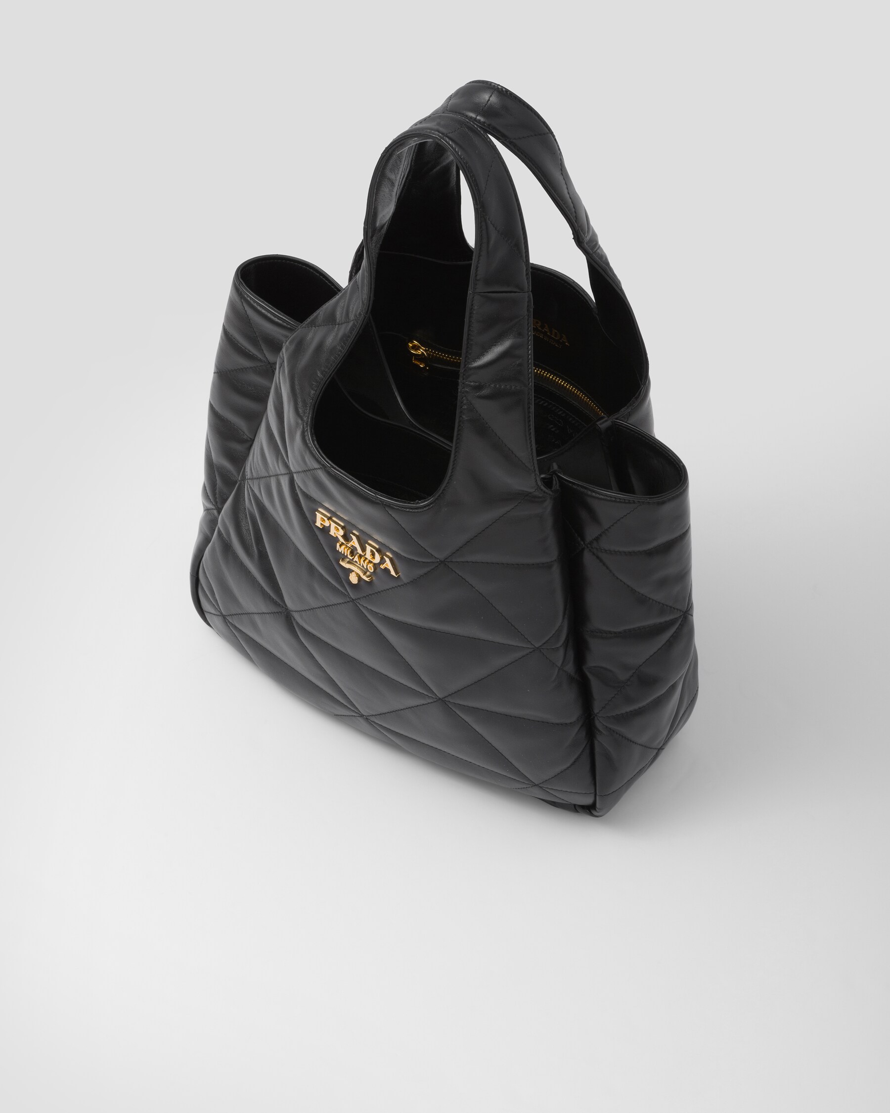 Black Medium Nappaleather Tote Bag With Topstitching PRADA