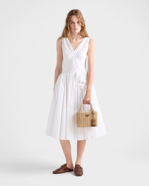 Small wicker and canvas tote bag - Tan Small wicker and canvas tote bag - Tan