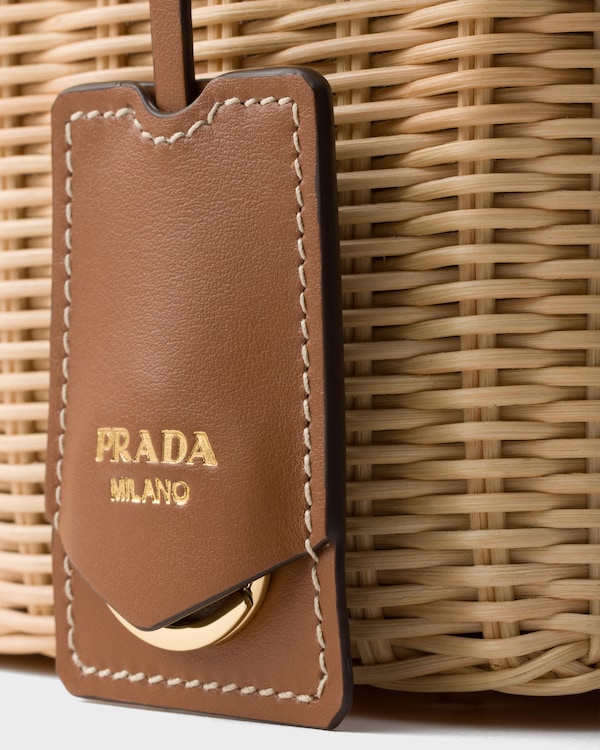 Small wicker and canvas tote bag - Tan Small wicker and canvas tote bag - Tan