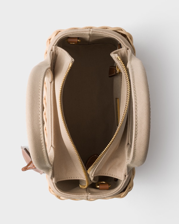 Small wicker and canvas tote bag - Tan Small wicker and canvas tote bag - Tan